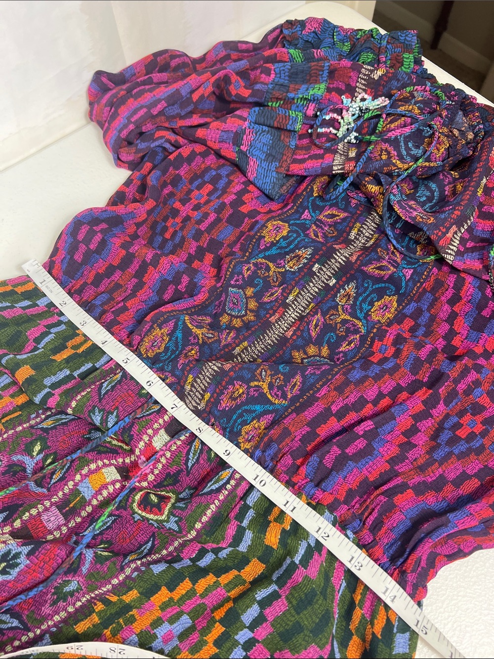Farm Rio Sz Small Mixed Tapestry Maxi Dress Long Sleeve Blue Green Purple - Picture 8 of 13